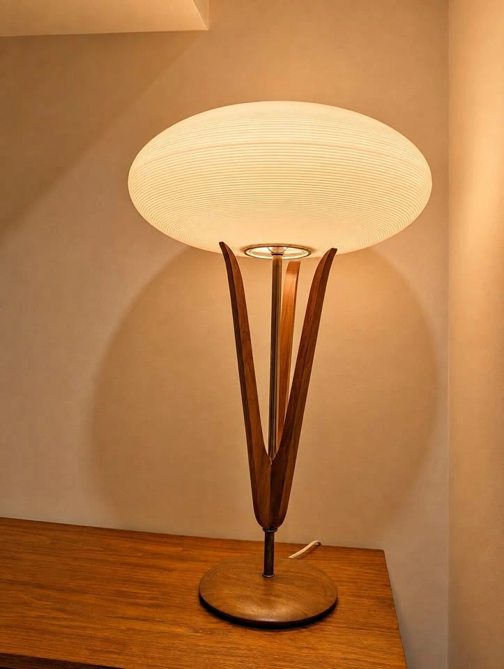 Vintage MCM Wood UFO Lamp - Likely Rotaflex Shade