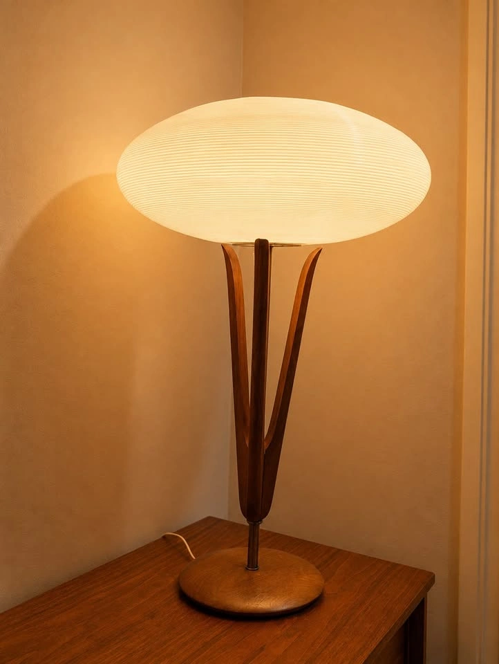 Vintage MCM Wood UFO Lamp - Likely Rotaflex Shade - photo 3