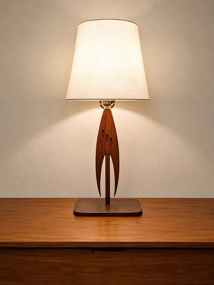 Vintage Mid Century Modern Atomic Wood Table Lamp