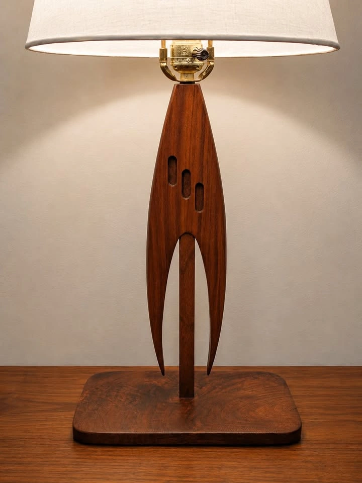 Vintage Mid Century Modern Atomic Wood Table Lamp - photo 2