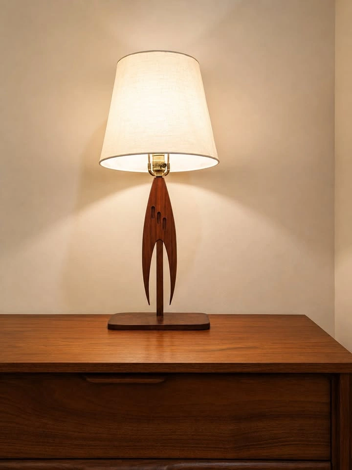 Vintage Mid Century Modern Atomic Wood Table Lamp - photo 3