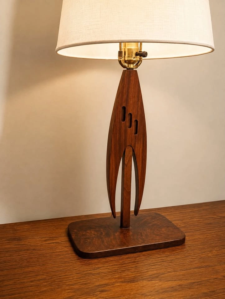 Vintage Mid Century Modern Atomic Wood Table Lamp - photo 4