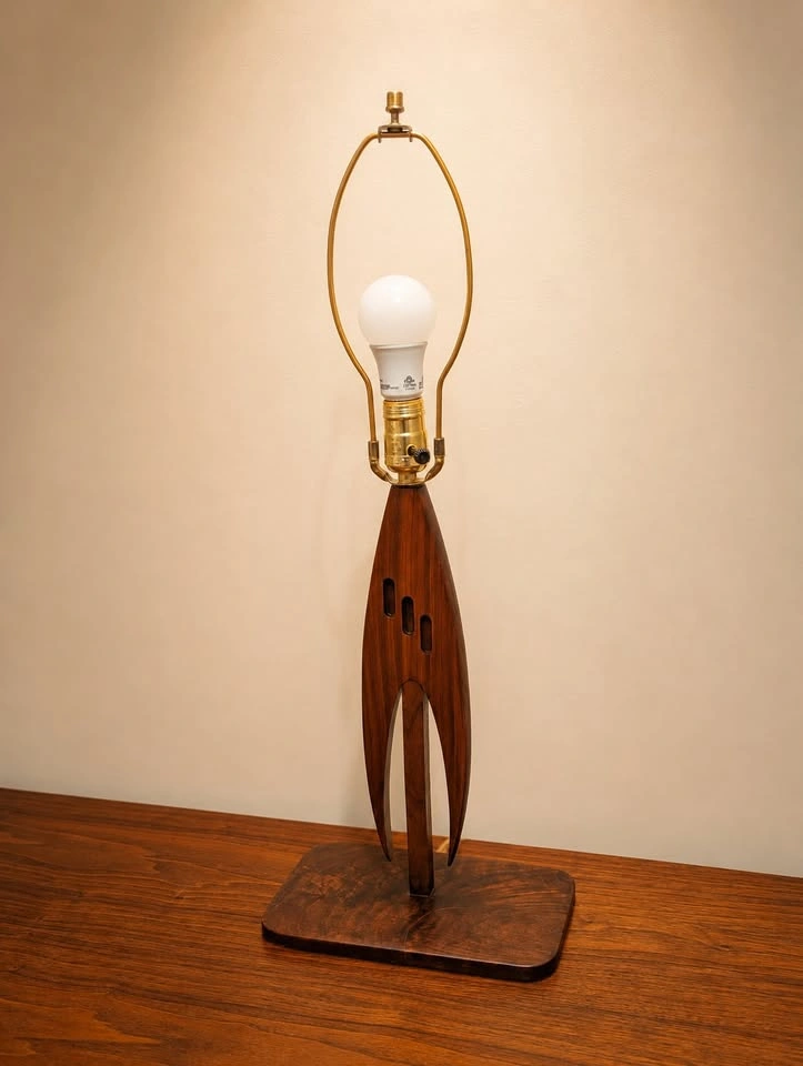 Vintage Mid Century Modern Atomic Wood Table Lamp - photo 5