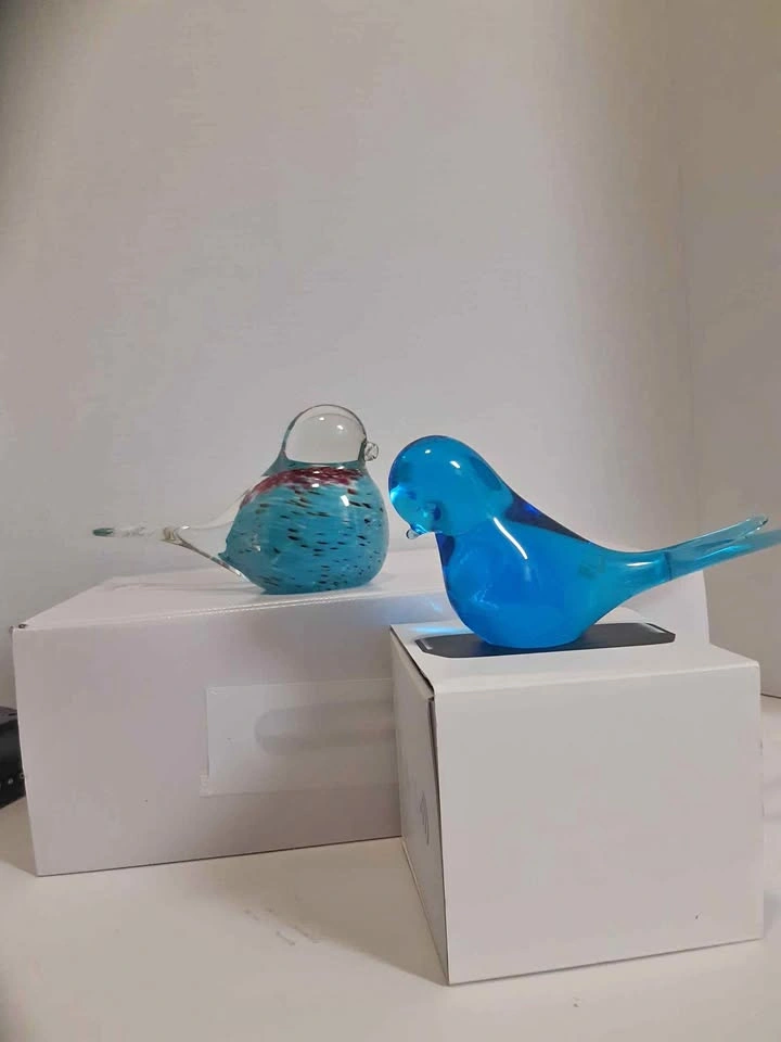 Set of 2 Blue Glass Bird Figurines
