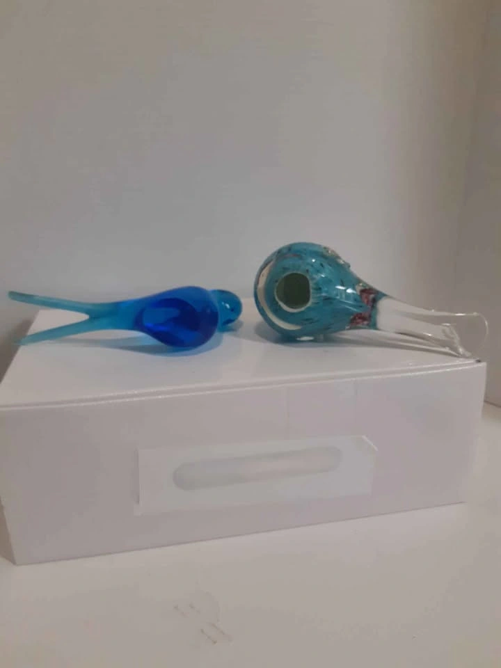 Set of 2 Blue Glass Bird Figurines - photo 3
