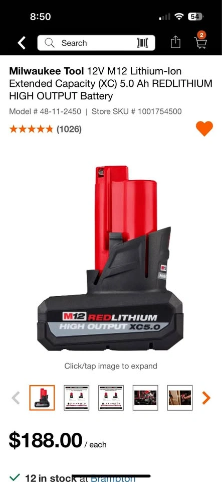 Milwaukee M12 5.0Ah REDLITHIUM HIGH OUTPUT Battery