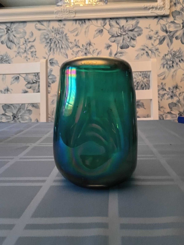 Iridescent Green Glass Vase