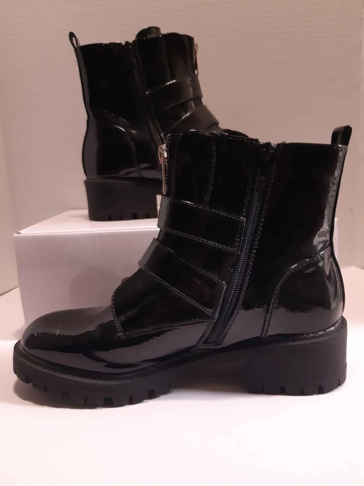 Womens Vegan leather Black Patent Buckle Boots 7.5 - photo 2