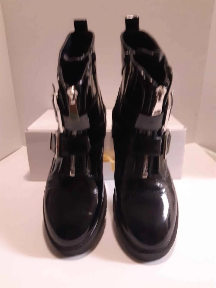 Womens Vegan leather Black Patent Buckle Boots 7.5 - photo 3