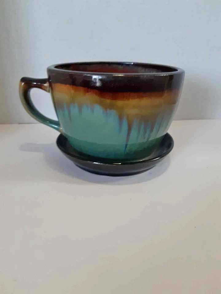 Ceramic Coffee Mug Planter with Saucer