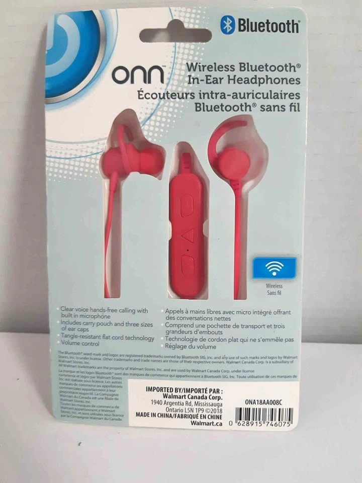 Onn. Wireless Bluetooth In-Ear Headphones Pink New