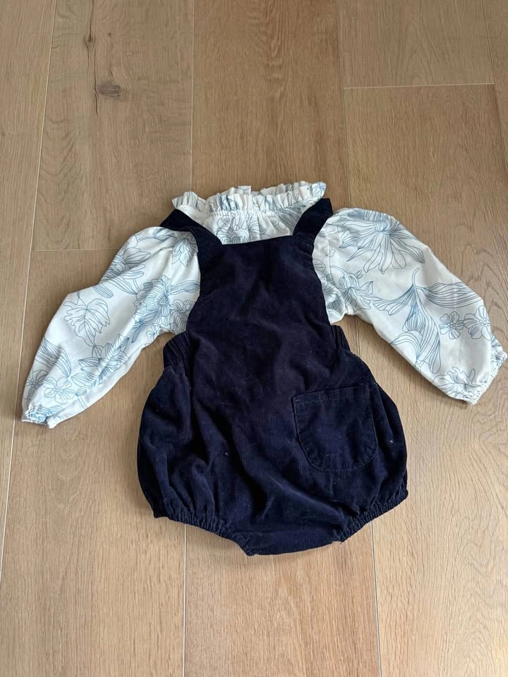 Baby Floral Blouse and Corduroy Romper Set