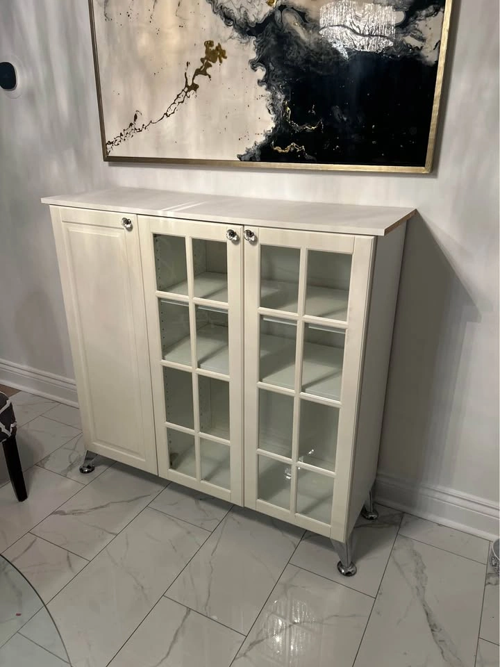 Off White Storage Cabinet with Glass Doors - photo 2