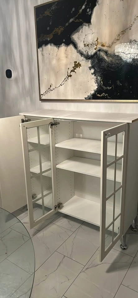 Off White Storage Cabinet with Glass Doors - photo 3