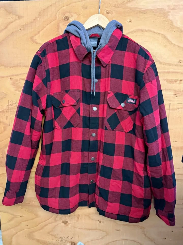 Genuine Dickies Sherpa-Lined Hooded Flannel Shirt Jacket, Size L
