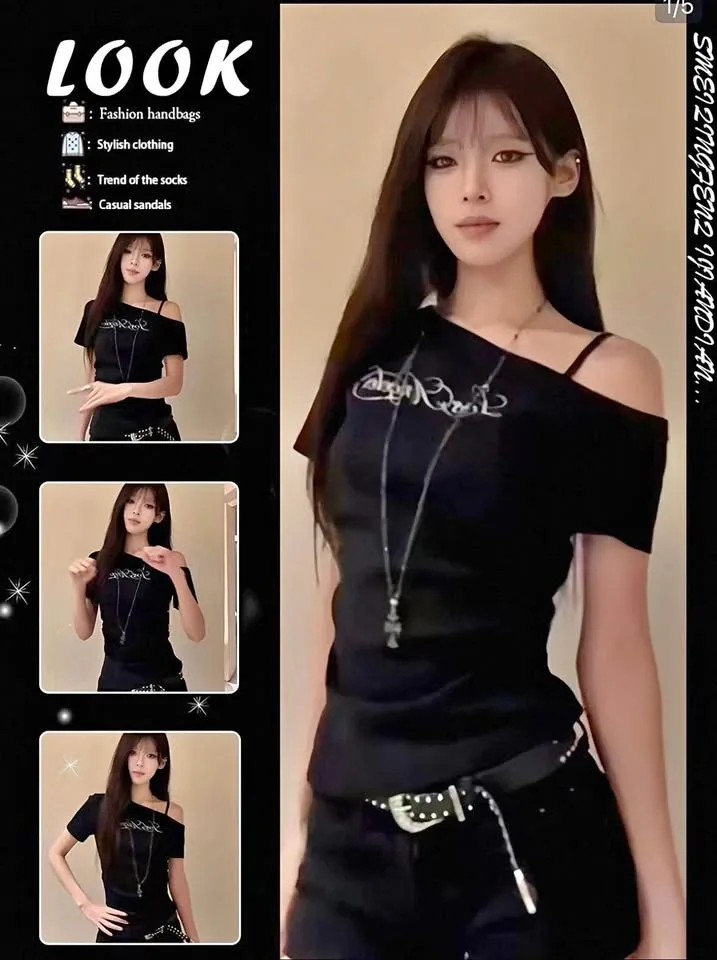 Cute Black Baby Tee Off the Shoulder