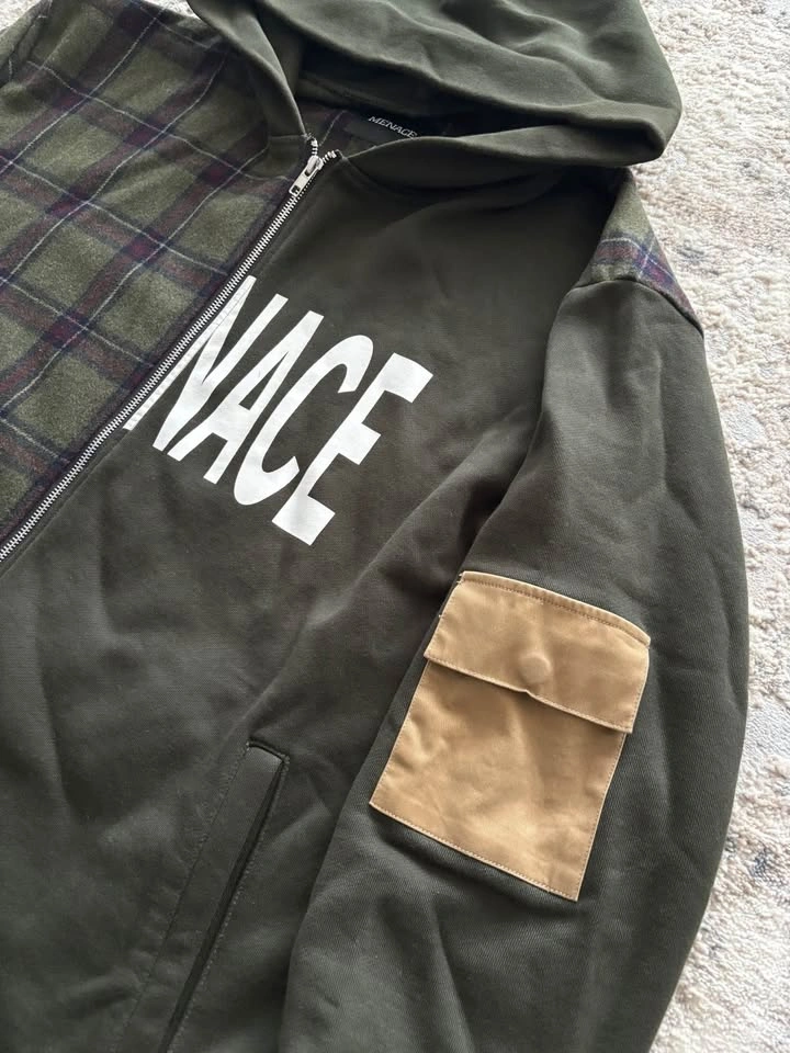 Menace Split Plaid Zip Up Hoodie - photo 3
