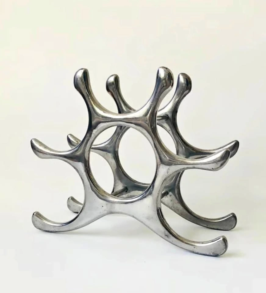 Vintage Polished MCM Aluminum 6 Bottle Wine Rack