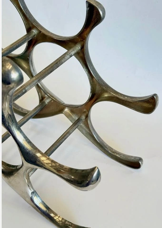 Vintage Polished MCM Aluminum 6 Bottle Wine Rack - photo 4