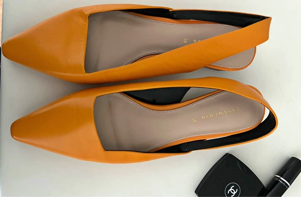 Zara Woman Orange Slingback Pointed Toe Flats Size 38