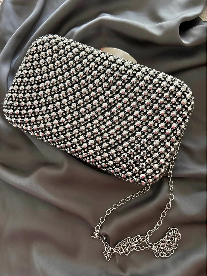LAURA Rhinestone Embellished Evening Clutch with Chain Strap