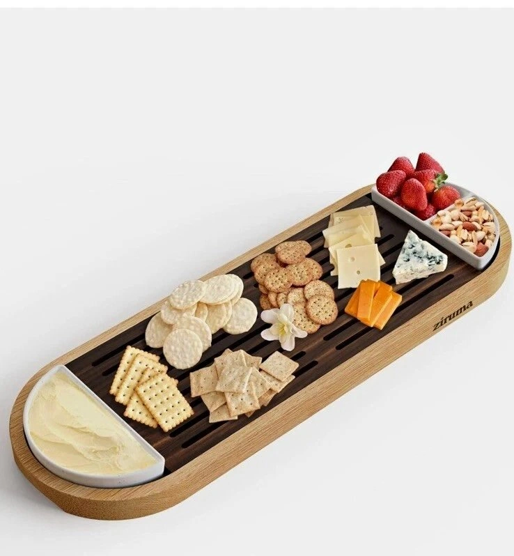 New Solid Wood Serving Tray & Charcuterie Board with Ceramic Dis