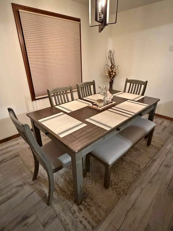 6-Piece Dining Table Set – 4 Chairs + Bench – Barely Used