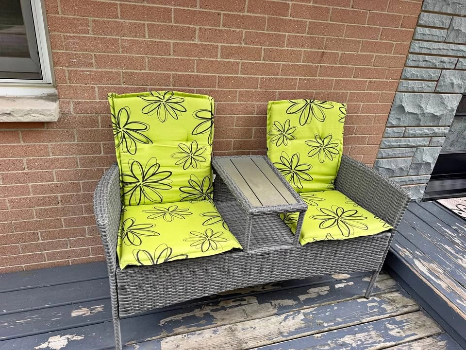 Outdoor Wicker Patio Loveseat with Built-In Table – $130