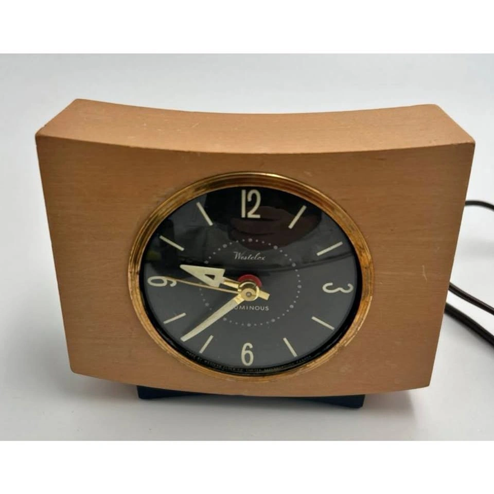 Vintage Mid Century Westclox Wood Electric Alarm Clock