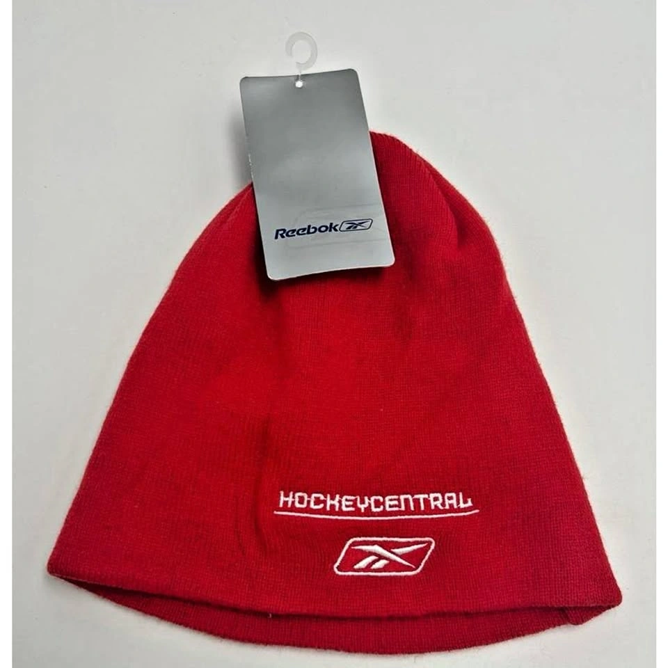 Vintage Reebok Sportsnet Hockey Central Beanie Red Knit Hat NWT