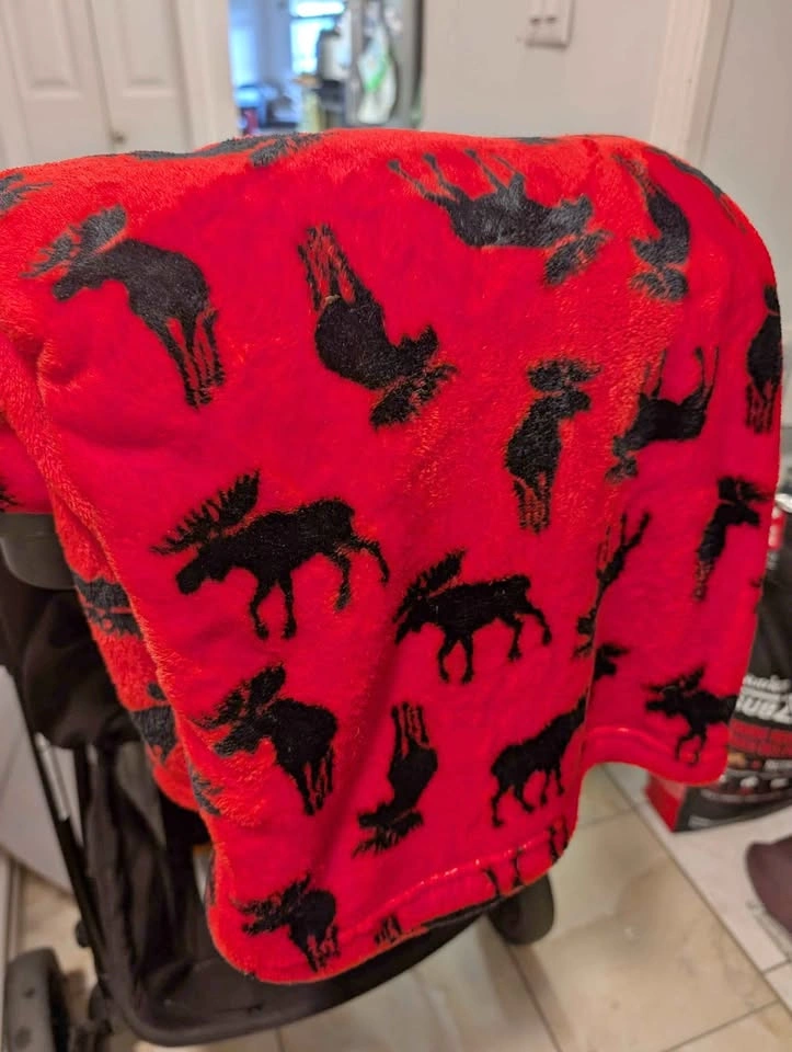 Red moose plush couch throw blanket