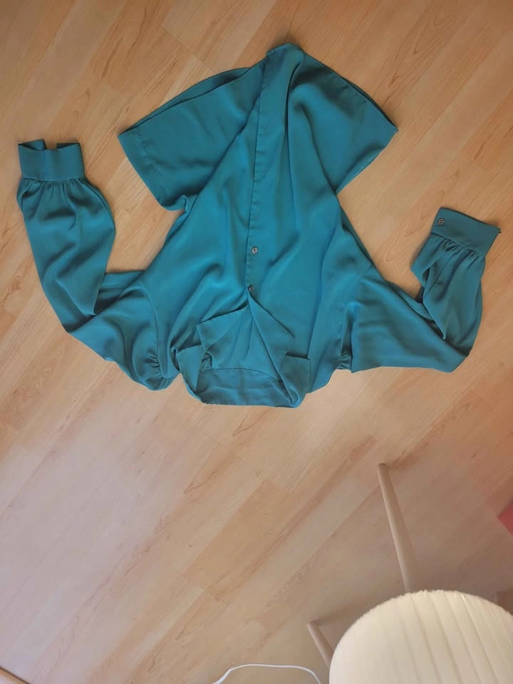 Teal Satin Long Sleeve Button-Down Blouse - photo 2