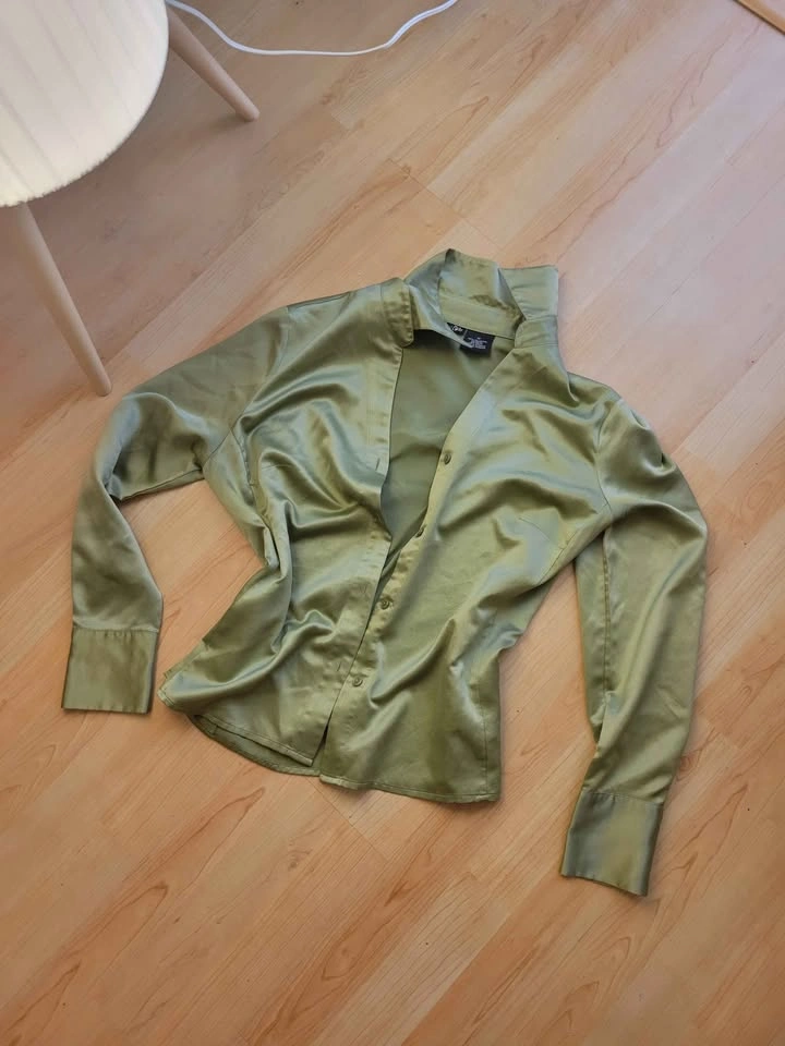 Sage Green Satin Button-Down Blouse Size 12 - photo 2