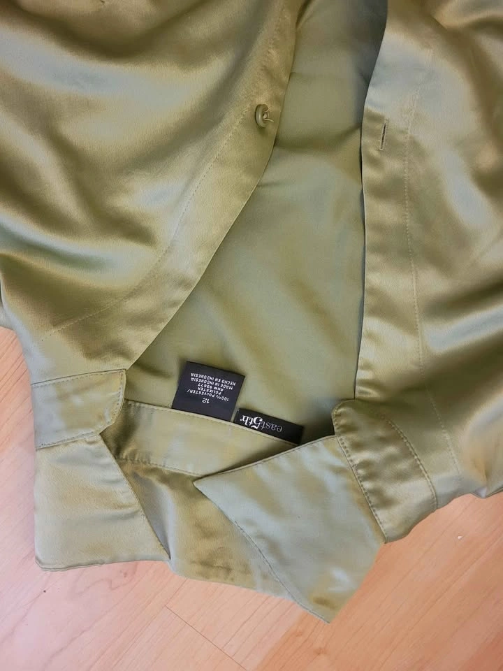 Sage Green Satin Button-Down Blouse Size 12 - photo 3