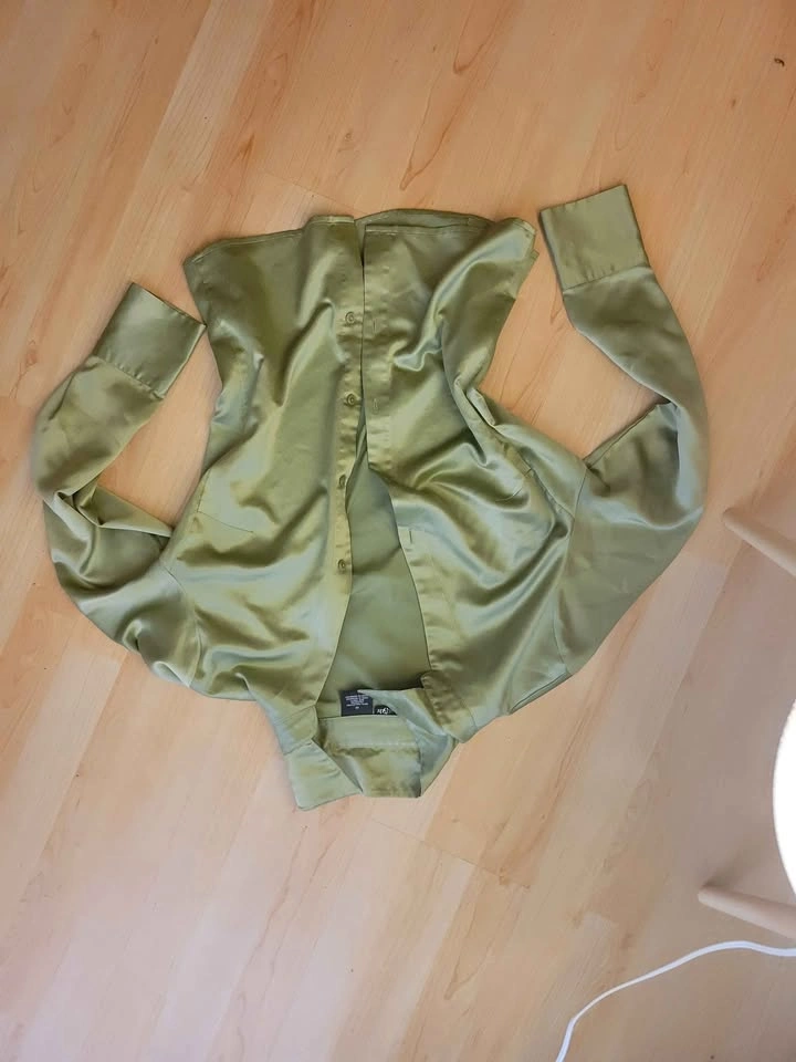 Sage Green Satin Button-Down Blouse Size 12 - photo 4