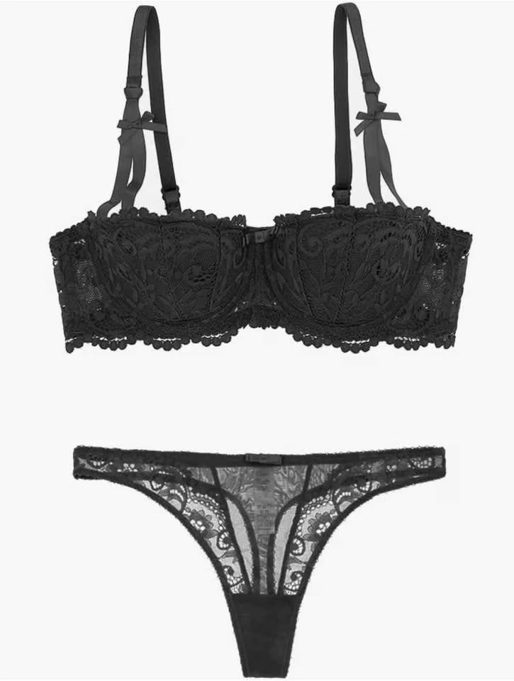 New Women's Black Lace Lingerie Set (Size Small) — Bra & Thong - photo 2