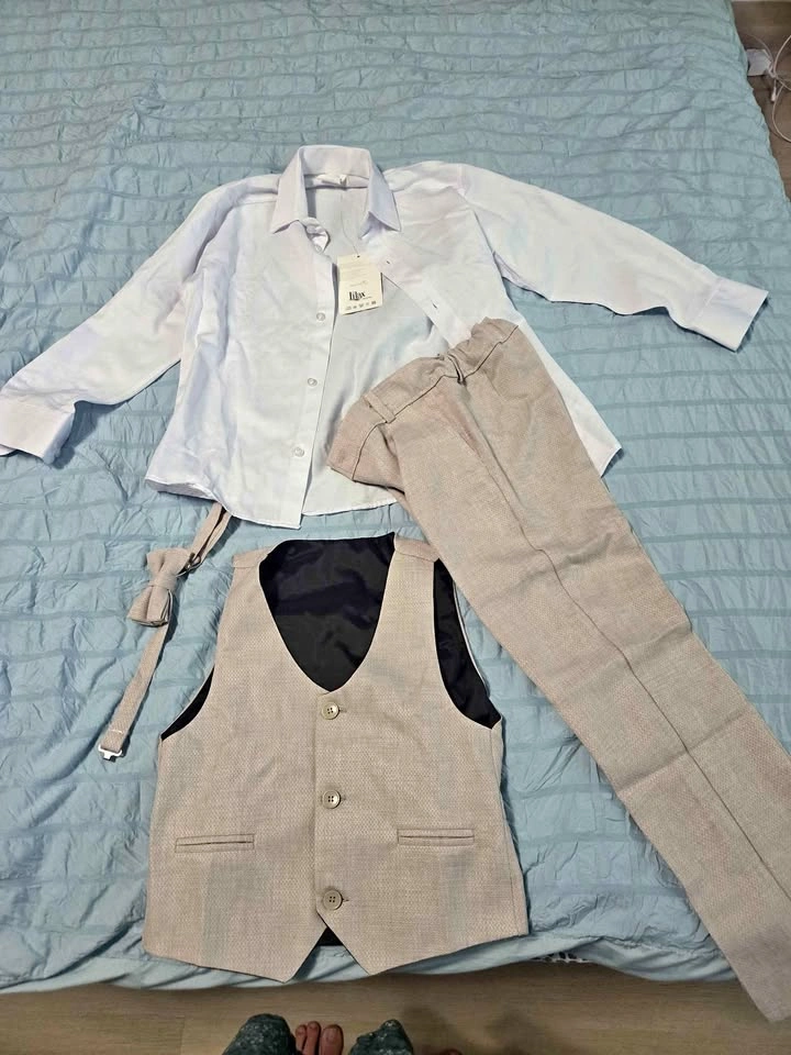 BRAND NEW 4-Piece Boys Formal Suit - Tan Linen, Size 6