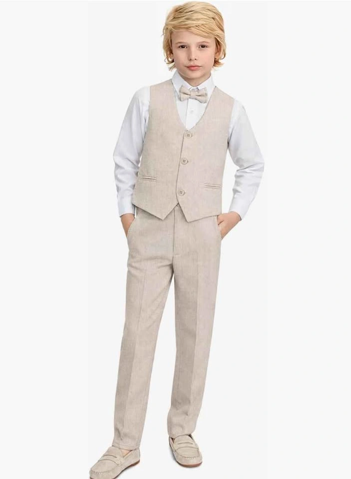 BRAND NEW 4-Piece Boys Formal Suit - Tan Linen, Size 6 - photo 2