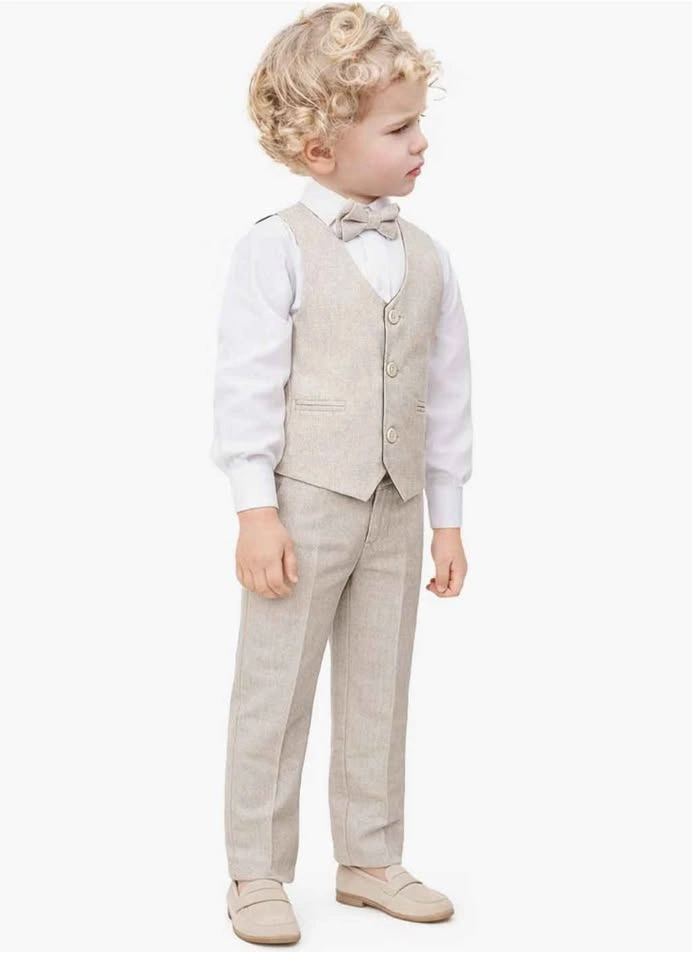 BRAND NEW 4-Piece Boys Formal Suit - Tan Linen, Size 6 - photo 3