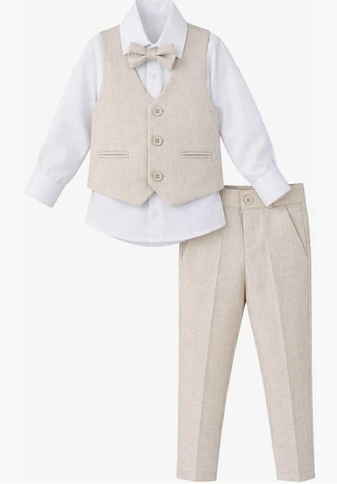 BRAND NEW 4-Piece Boys Formal Suit - Tan Linen, Size 6 - photo 4