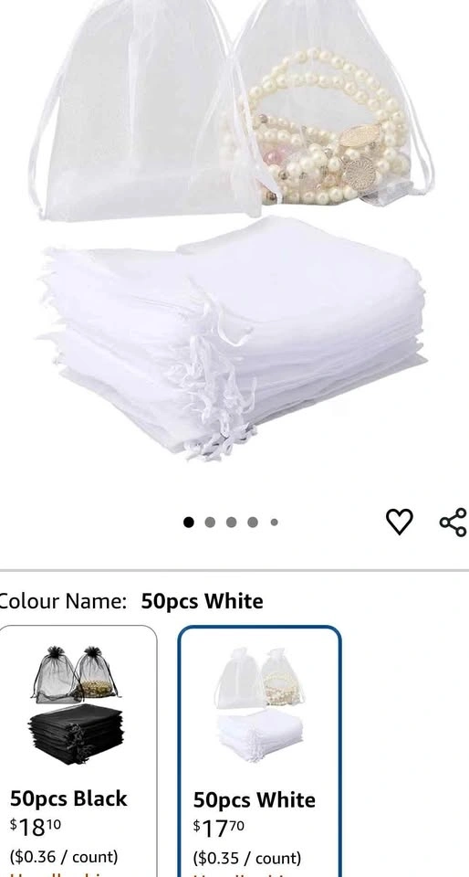 50 pcs White Sheer Organza Gift Bags (15 x 23 cm)