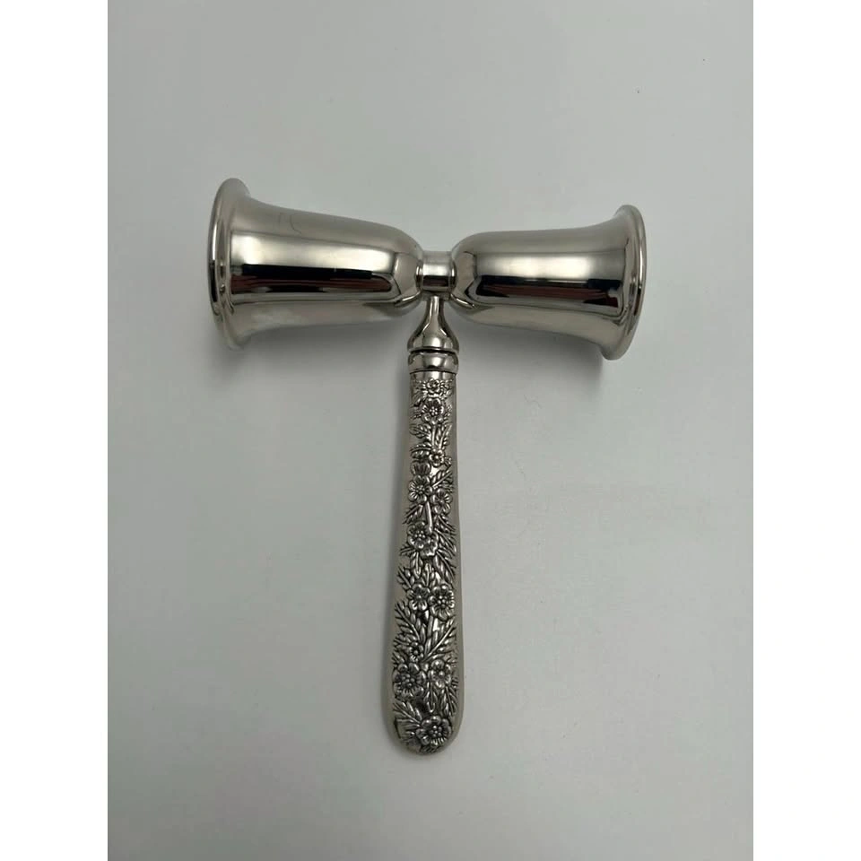 Vintage Silverplated Double Jigger Bar Tool with Ornate Floral H