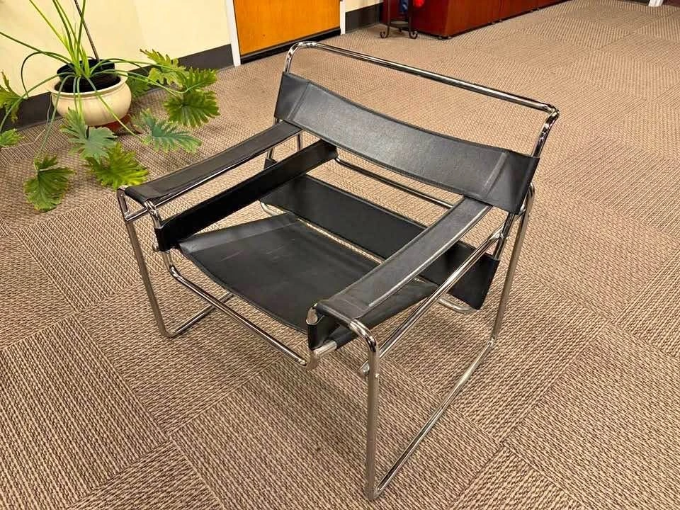 2 Wassily Style Lounge Chair- Chrome and Black Leather