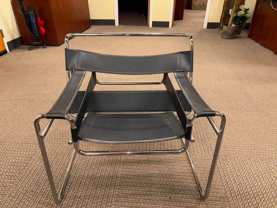 2 Wassily Style Lounge Chair- Chrome and Black Leather - photo 2