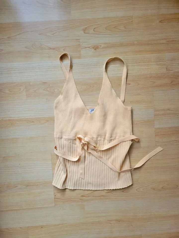 Zara Ribbed Knit Tie-Waist Tank Top