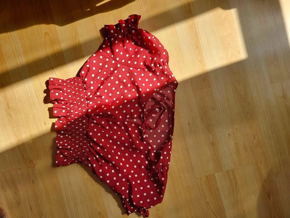 Red Polka Dot Smocked Crop Top
