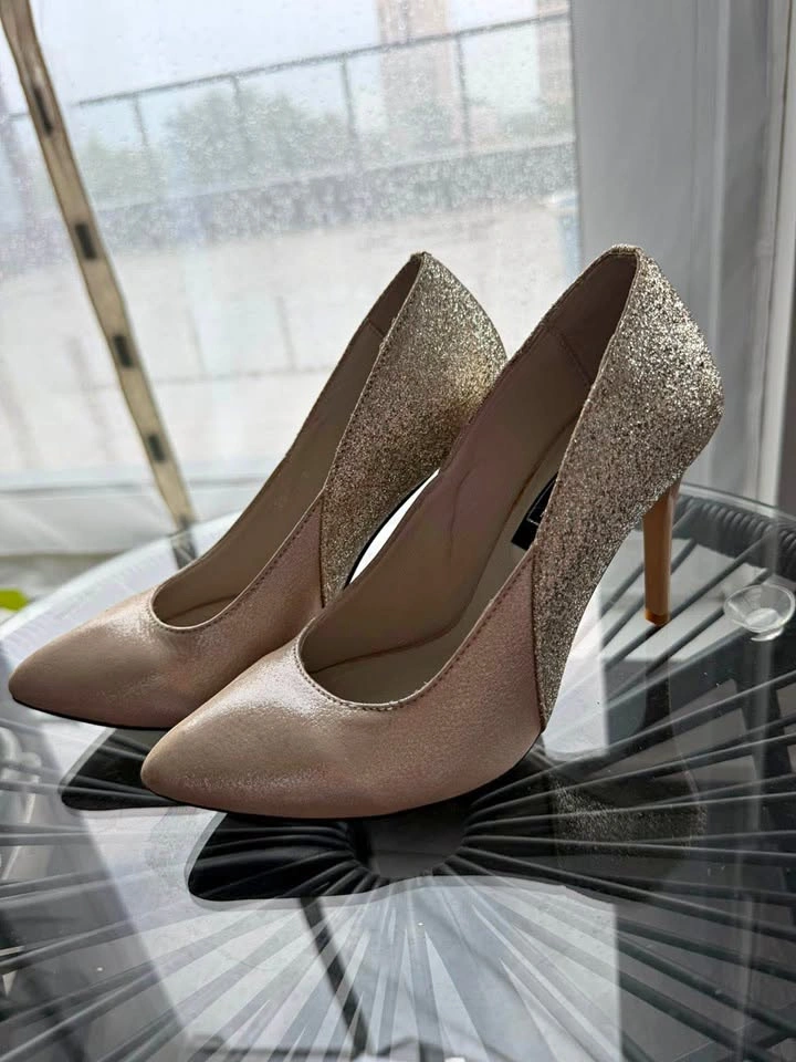Brand new Genuine Leather Champagne & Gold Glitter Heels