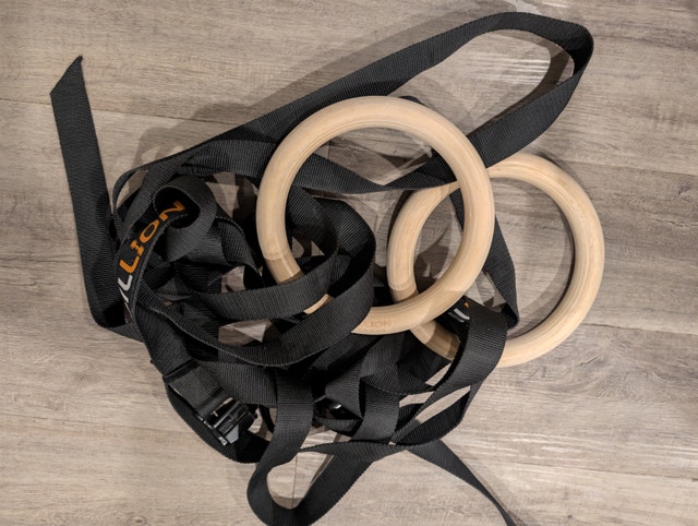 Wooden Gymnastic Rings with Adjustable Straps 15ft - Like New