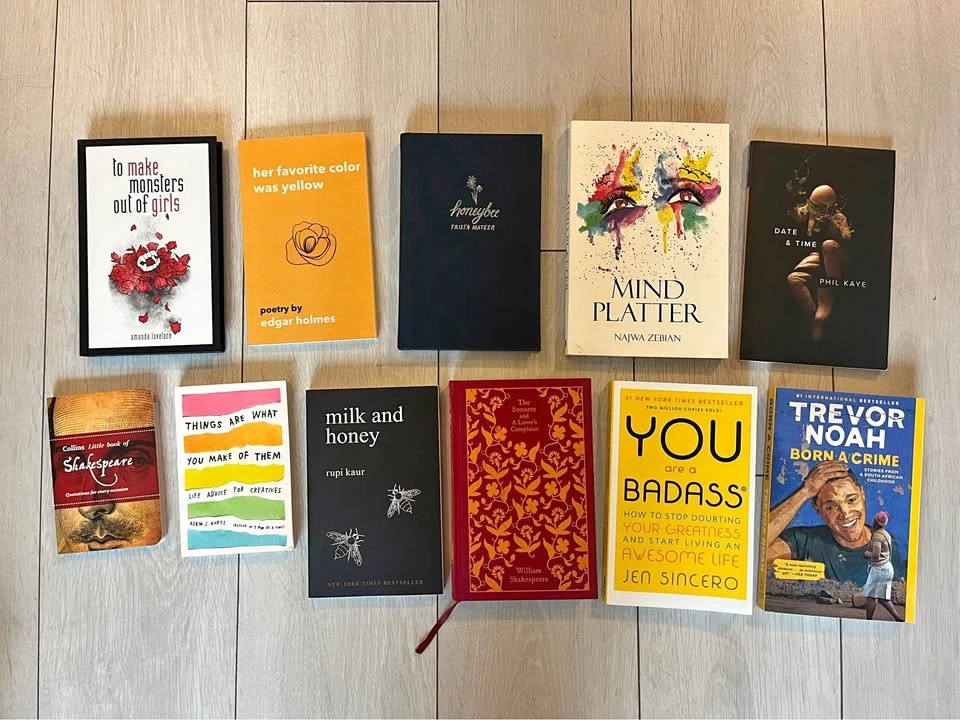 Assortment of books - poetry - autobiography - self help
