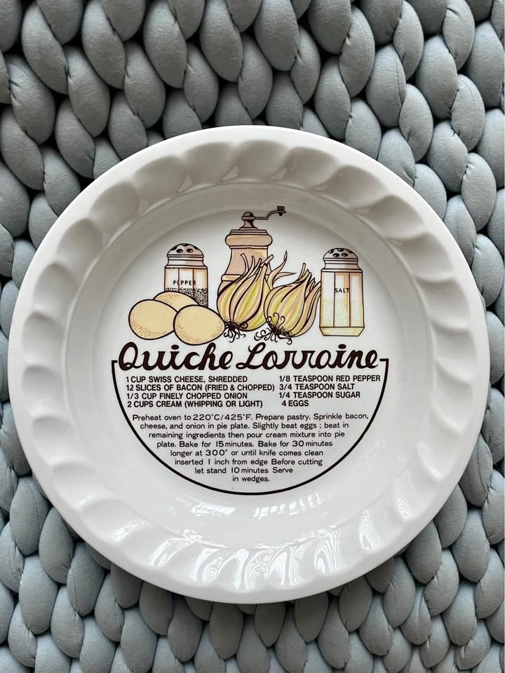 Vintage 1970’s Quiche Lorraine Pie Plate Ceramic Collectible